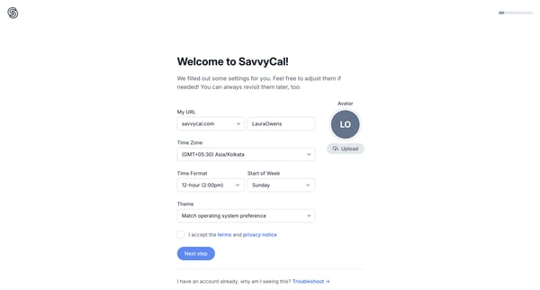 Welcome to SavvyCal screen
