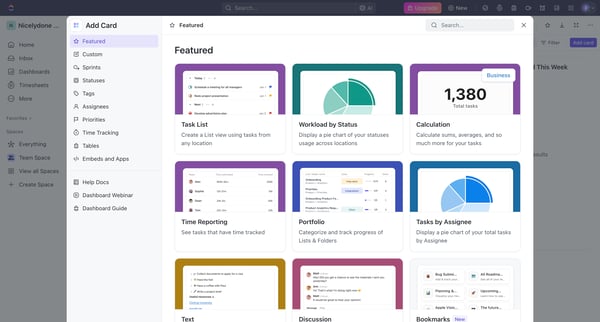 Dashboards | Nicelydone Workspace 01 screen