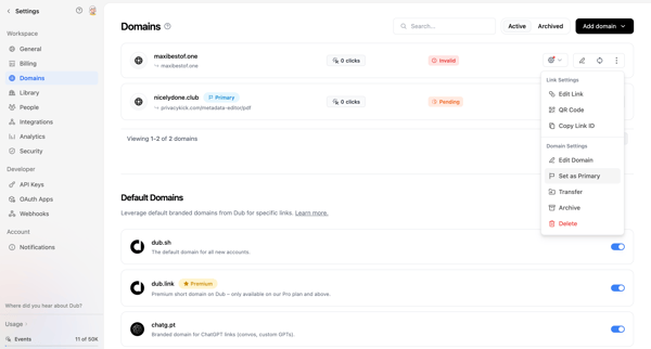 Dub.co - Link Management for Modern Marketing Teams screen