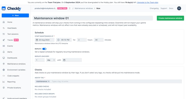 Maintenance windows | new screen