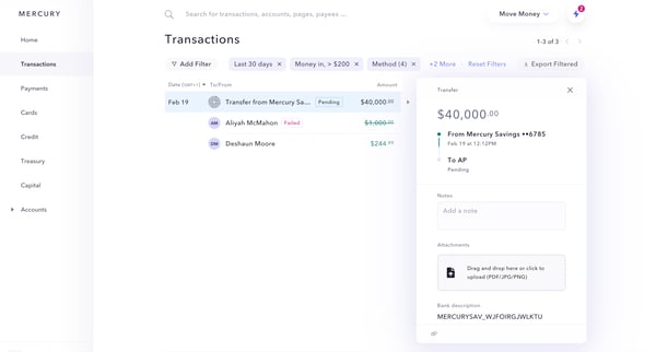 Mercury | Banking for startups screen