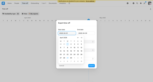 Calendar | Time-off | Aboard screen