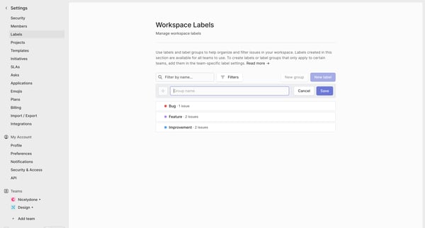 Workspace Labels from Linear