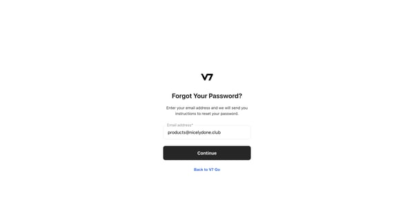 Reset your password | V7 Go screen