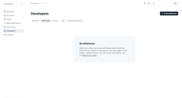 Webhooks screen