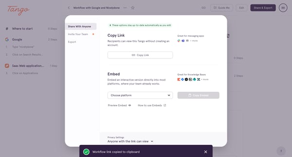 Workflow with Google and Nicelydone screen