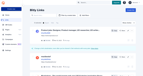 Bitly | Links screen