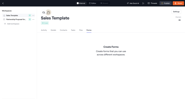 Internal · Sales Template screen