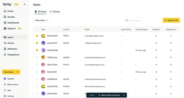 Sprig | User Insights Platform for Teams Building Better Product E screen