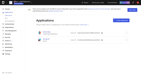 Applications screen