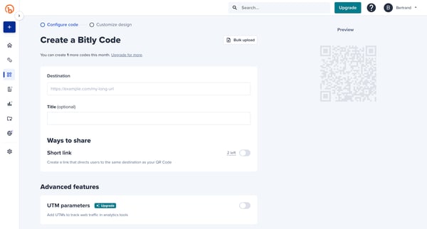 Bitly | QR Codes screen
