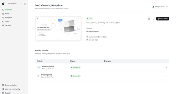 Dashboard - Mintlify screen