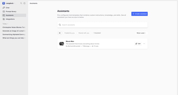 Assistants screen