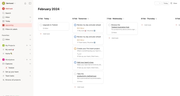 Upcoming – Todoist screen