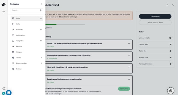 Setup guide screen
