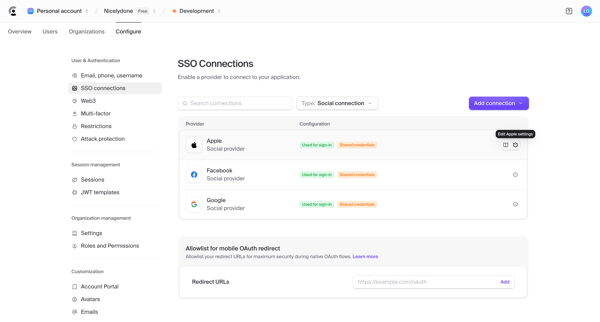 Dashboard | Clerk.com screen