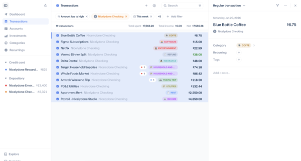 Copilot Money | Transactions screen