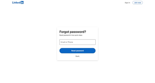 Reset Password | LinkedIn screen
