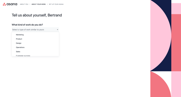 Set up your account - Asana screen