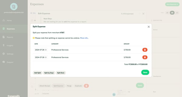 Expensify - Expenses screen