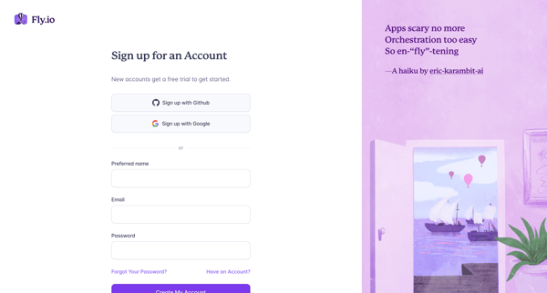Sign Up · Fly screen