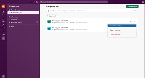 Automations - Nicelydoneclub - Slack screen