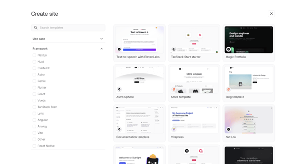 Create site - Appwrite screen