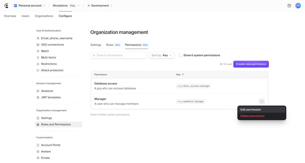 Dashboard | Clerk.com screen