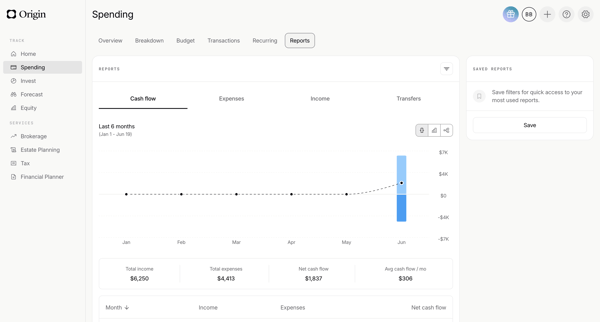 Origin Financial screen