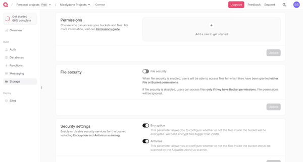 Bucket - Appwrite screen