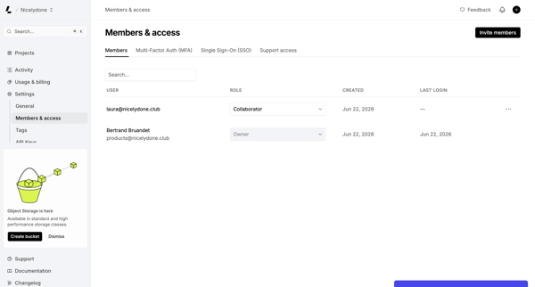 Members & access – Dashboard - Latitude.sh screen