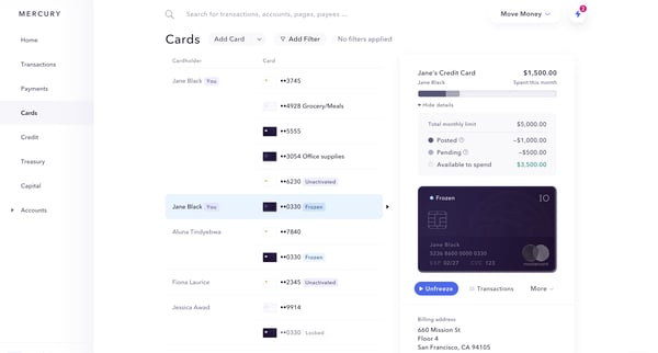 Mercury | Banking for startups screen
