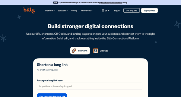 Bitly Connections Platform | Short URLs, QR Codes, and More screen