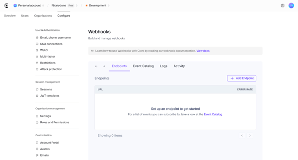 Dashboard | Clerk.com screen