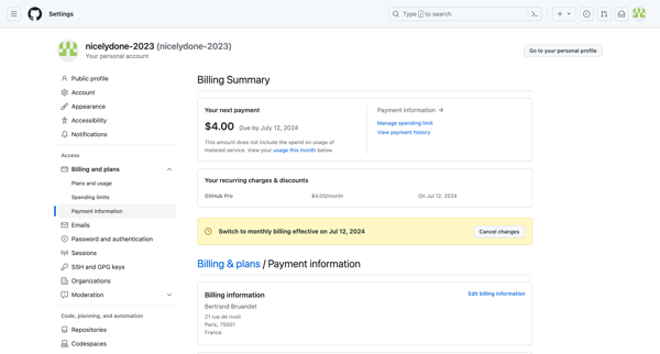 Payment Information from Github