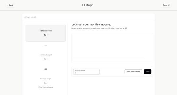 Origin Financial screen