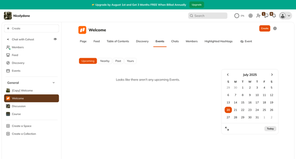 Upcoming Events | Welcome screen