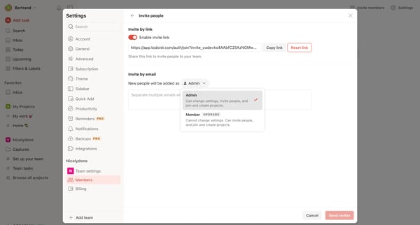 Invite people – Settings – Todoist from Todoist