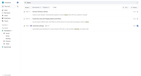 Search › Status from Linear