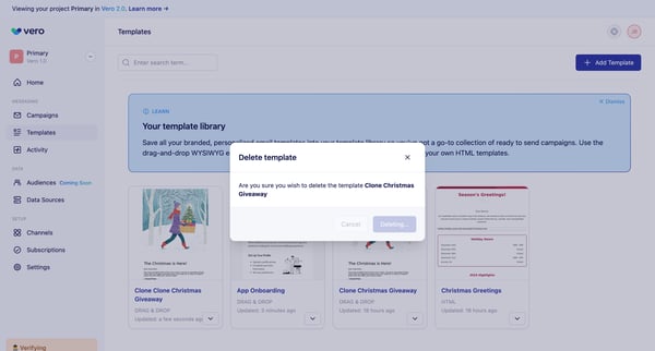 Templates screen