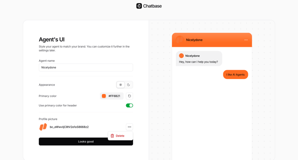 Create Agent - Chatbase screen