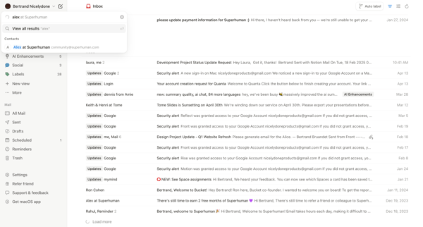 99+ • Inbox • nicelydoneproducts@gmail.com • Notion Mail screen