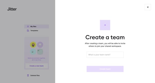 Create a team · Jitter screen