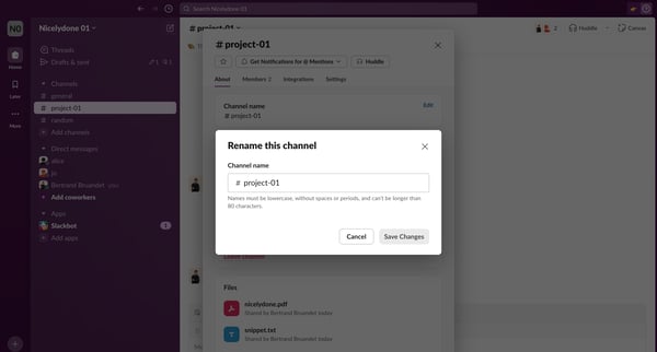 project-01 Channel - Nicelydone 01 - Slack screen