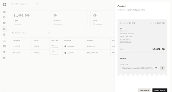 Invoices | Midday screen