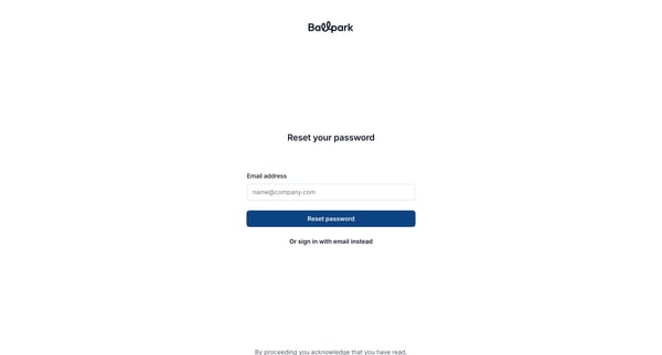 Reset your password | Ballpark screen