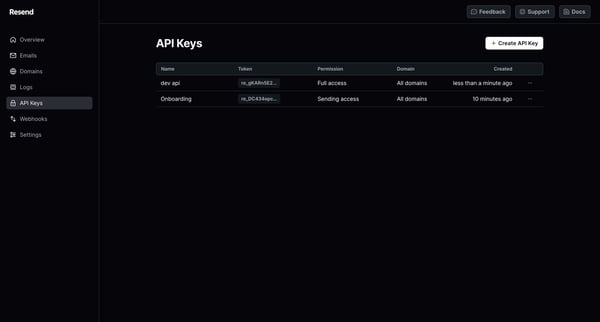 API Keys · Resend from Resend