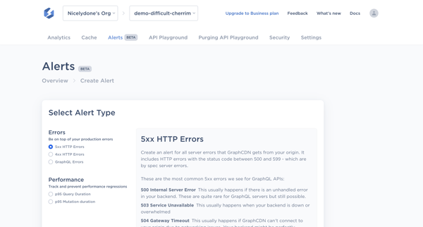 demo-difficult-cherrim Create new Alert – GraphCDN screen