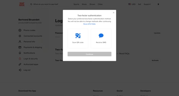 Login | Security  SeatGeek screen