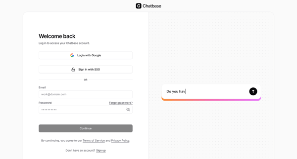 Sign In - Chatbase screen